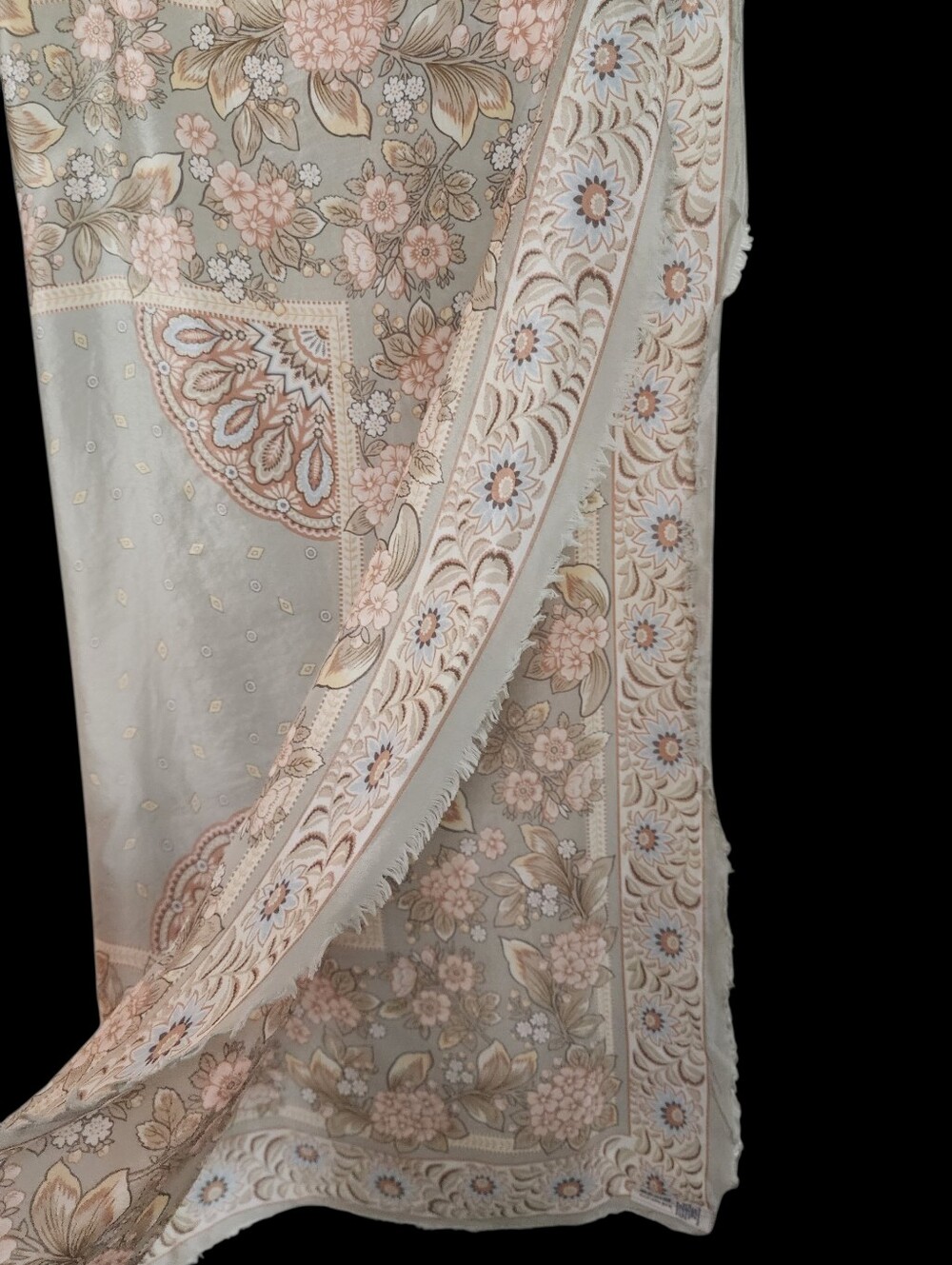 Echo Silk Floral Scarf in Peach, Pale Blue & Cream 35 X 34 Inches
